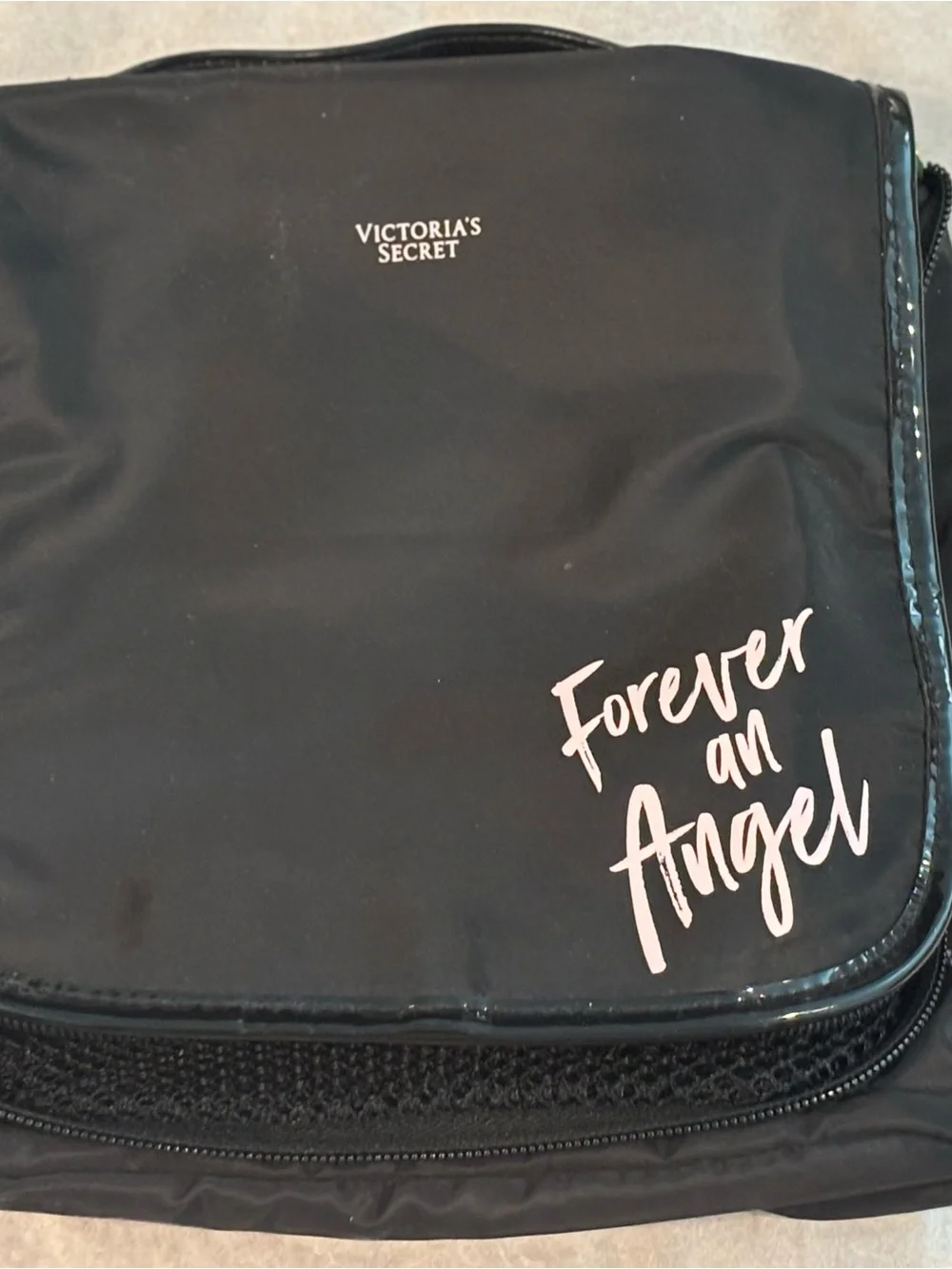 Victoria's Secret Black Cosmetic Case with 'Forever an Angel' Script